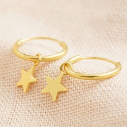 Gold Sterling Silver Star Charm Huggie Hoop Earrings