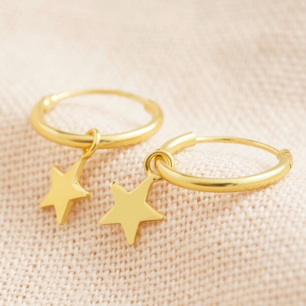 Gold Sterling Silver Star Charm Huggie Hoop Earrings Gold Sterling Silver Star Charm Huggie Hoop Earrings