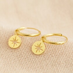 Gold Sterling Silver Star Disc Charm Huggie Hoop Earrings
