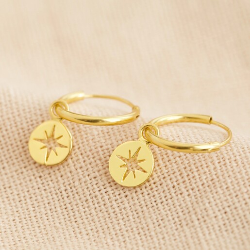 Lisa Angel Ladies' Gold Sterling Silver Star Disc Charm Huggie Hoop Earrings