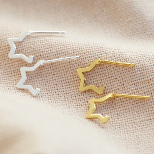 Mini Sterling Silver Star Huggie Hoop Earrings in Gold