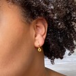 Model Wearing Lisa Angel Delicate Gold Sterling Silver Star Disc Charm Huggie Hoop Earrings