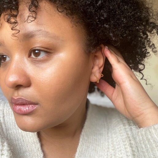 Lisa Angel Gold Sterling Silver Sunbeam Hoop Earrings on Model