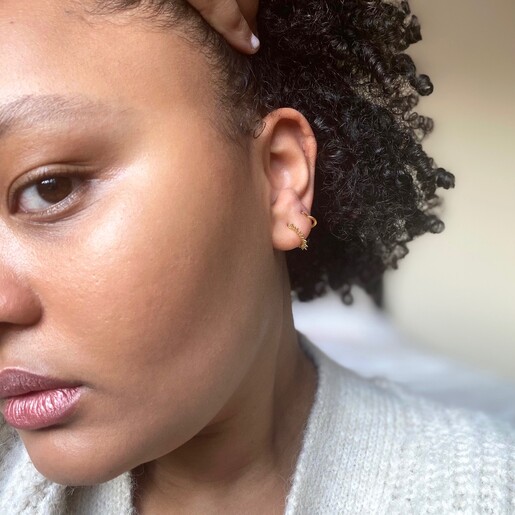 Model Wears Lisa Angel Ladies Gold Sterling Silver Sunbeam Hoop Earrings