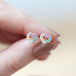 Ladies' Sterling Silver Rainbow Gem Heart Stud Earrings