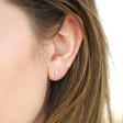 Sterling Silver Sparkle Cut Heart Stud Earrings on Model