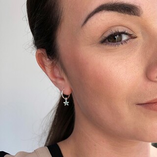 Sterling Silver Star Charm Huggie Hoop Earrings