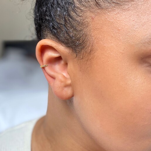 Model Wears Lisa Angel Ladies' Tiny Gold Sterling Silver Rainbow Crystal Ear Cuff on Model