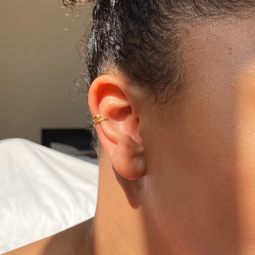Model Wears Lisa Angel Tiny Gold Sterling Silver Snake Ear Cuff