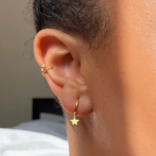 Model Wearing Lisa Angel Tiny Gold Sterling Silver Snake Ear Cuff
