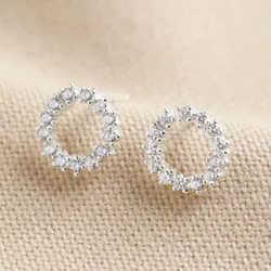 Sterling Silver Crystal Circle Stud Earrings