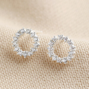 Sterling silver Sparkly Bridesmaid Circle Stud Earrings
