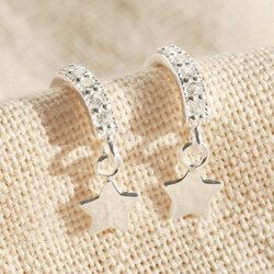 Sterling Silver Crystal Hoop and Star Charm Earrings