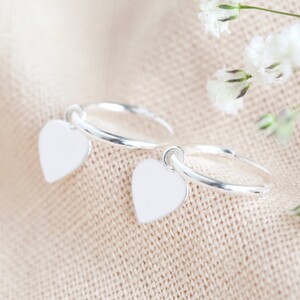 Sterling silver tiny Heart Hoop earrings