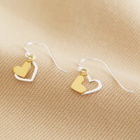 Sterling Silver Mixed Metal Double Heart Drop Earrings
