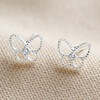 Ladies' Sterling Silver Sparkle Cut Butterfly Stud Earrings