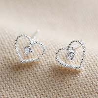 Sterling Silver Sparkle Cut Heart Stud Earrings