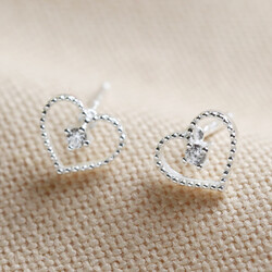 Sterling Silver Sparkle Cut Heart Stud Earrings