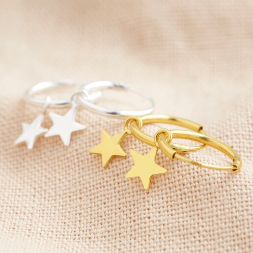 Lisa Angel Sterling Silver Star Charm Huggie Hoop Earrings