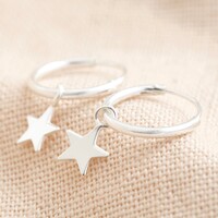 Sterling Silver Star Charm Huggie Hoop Earrings