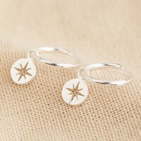 Sterling Silver Star Disc Charm Huggie Hoop Earrings