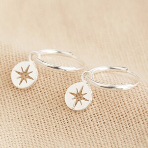 Sterling silver tiny Shooting Disc Star Hoop earrings