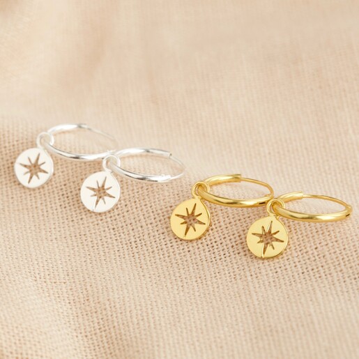 Lisa Angel Tiny Sterling Silver Star Disc Charm Huggie Hoop Earrings