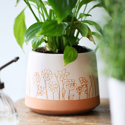 Ceramic Carved Wildflower Planter, H12cm