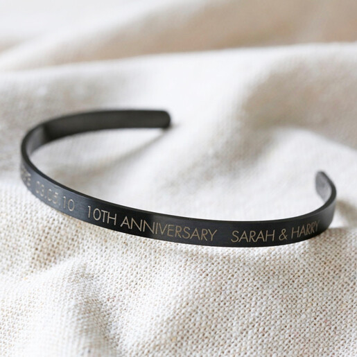 Lisa Angel Men's Black Personalised Anniversary Stainless Steel Torque Bangle