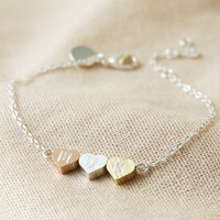 Personalised Brushed Mixed Metal Triple Heart Bracelet
