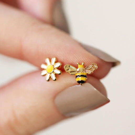 bee and flower earrings