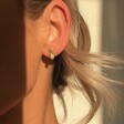 Model Wearing Lisa Angel Hammered Bar and Pearl Stud Earrings in Gold
