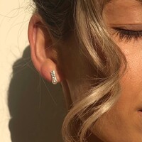 Hammered Bar and Pearl Stud Earrings in Silver