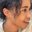 Model Wearing Lisa Angel Ladies Opal Stone Turtle Stud Earring in Gold