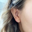 Model Wears Lisa Angel Organic Finish Moon Stud Earrings in Gold