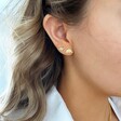 Model Wears Lisa Angel Ladies' Set of 4 Mismatched Dinosaur Stud Earrings in Gold