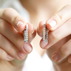 Stainless Steel Stud and Crystal Chain Earrings