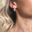 Ladies' Vintage Style Crystal Drop Earrings in Silver on Model