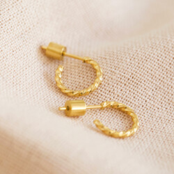 Stainless Steel Twisted Mini Hoops In Gold