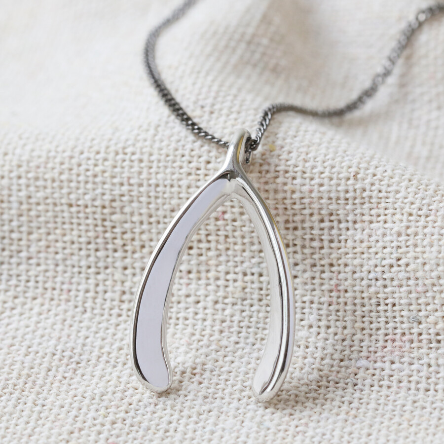 Men's Wishbone Necklace in Silver 