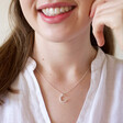 Model Wearing Organic Finish Moon Pendant Necklace in Silver