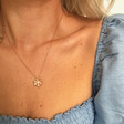 Model Wears Lisa Angel Ladies' Rose Gold and Silver Flower Pendant Necklace