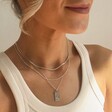 Silver 'The Moon' Tarot Card Pendant Necklace From Lisa Angel on Model