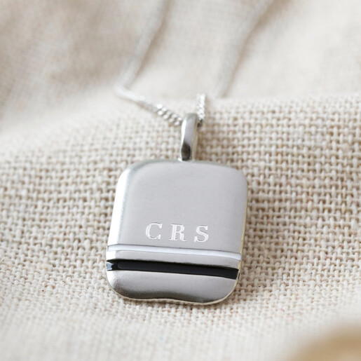 Lisa Angel Black and White Men's Personalised Enamel Stripe Pendant Necklace