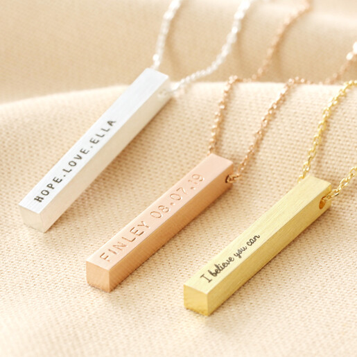 Personalized Bar Necklace, 4 Side Pendant Engraved With Kids Names or  Dates, Necklace for Mom, Anniversary Gift for Her, Birthday Gift. - Etsy