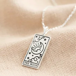 Silver The Moon Tarot Card Pendant Necklace