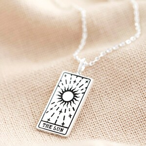 Silver 'The Sun' Tarot Card Pendant Necklace