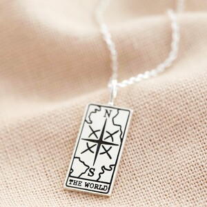 Silver 'The World' Tarot Card Pendant Necklace