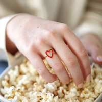 Gold Sterling Silver Red Enamel Heart Outline Ring
