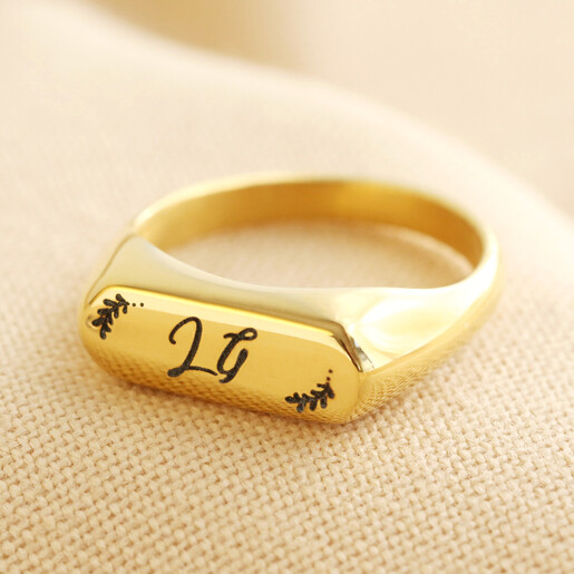 Lisa Angel Engraved Personalised Gold Stainless Steel Bar Signet Ring